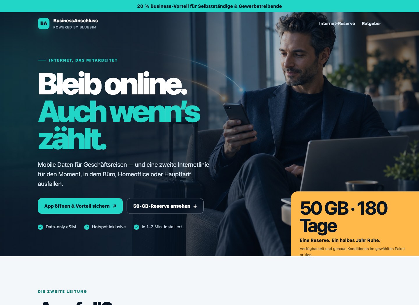 Screenshot der Website — BusinessAnschluss
