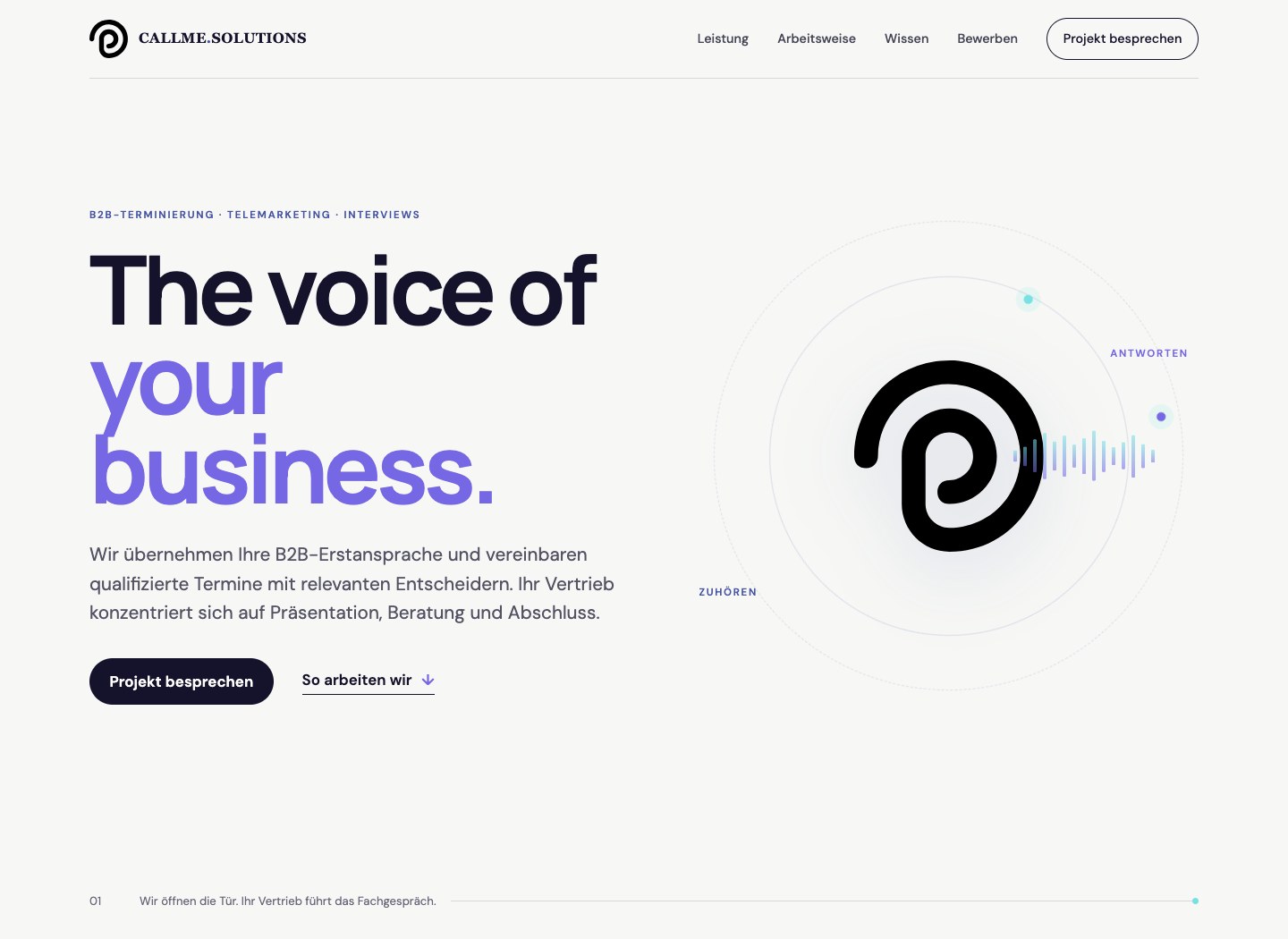 Screenshot der Website — Callme Solutions