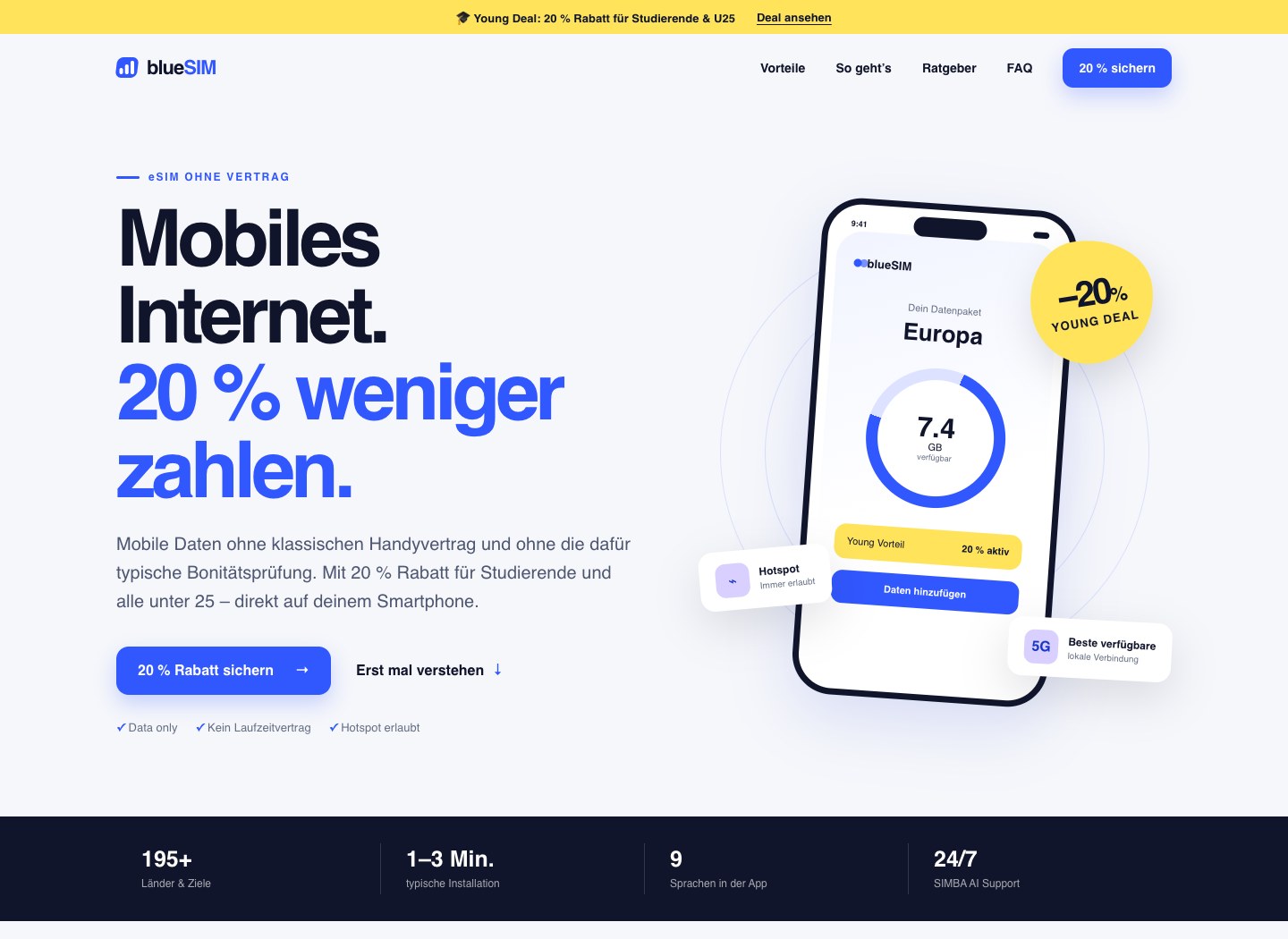 Screenshot der Website — HandySchufaFrei
